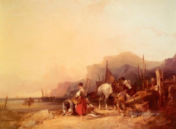 シェイアー・シニア・ウィリアム Painting - ベンチチャーチ近くで獲物を降ろすワイト島の田園風景 ウィリアム・シェイアー・シニア